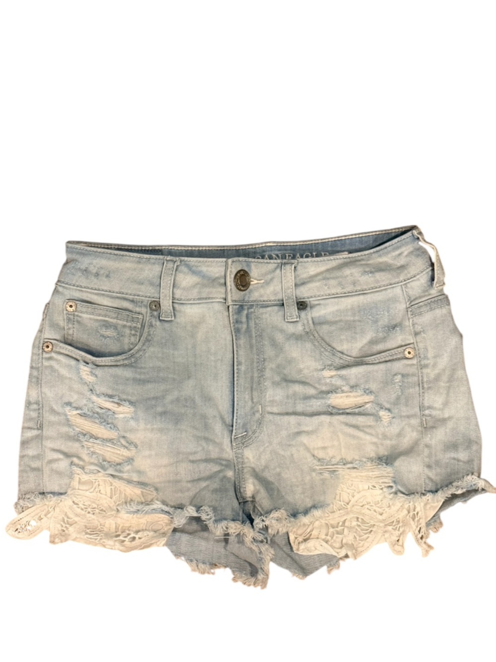 American Eagle Outfitters Super Stretch Denim Shorts Light Wash Lace Trim Sz 4